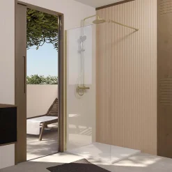 Paroi de Douche 100x195 cm en Verre Trempé 5 mm - Finition Or Brossé - GOLD ELEMENTARY