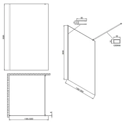 Paroi de douche 120x200 cm verre anticalcaire 6mm avec barre de fixation en aluminium Cuivre Brossé ESSEBAGNO