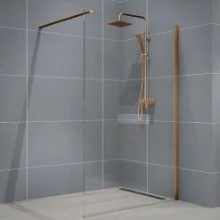 Paroi de douche 120x200 cm verre anticalcaire 6mm avec barre de fixation en aluminium Cuivre Brossé ESSEBAGNO