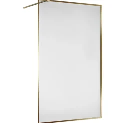 Paroi de douche 120x200 cm verre anticalcaire 6mm avec barre de fixation et cadre complet en aluminium Or Brossé ESSEBAGNO Square