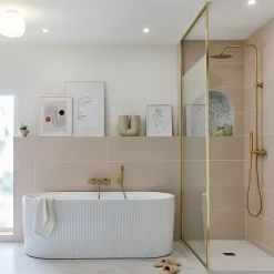 Paroi de douche 120x200 cm verre anticalcaire 6mm avec barre de fixation et cadre complet en aluminium Or Brossé ESSEBAGNO Square