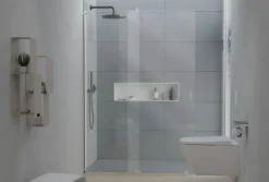 Paroi de douche 195x140cm en verre claire 8mm, Cabine de douche porte coulissante - NT101