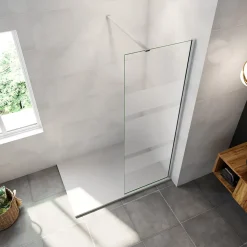 Paroi de douchechrome 60x190cm,6mm verre anticalcaire avec bandes horizontales sérigraphiées,avec barre de fixation 90cm