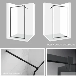 Paroi douche Italienne LUCIA noir 90 x 200 cm, verre 8mm, transparent anticalcaire - Saniverre