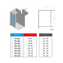 Paroi douche Italienne LUCIA 140 x 200 cm, verre 8mm, transparent, anticalcaire - Saniverre