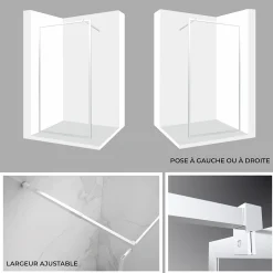 Paroi douche Italienne LUCIA 140 x 200 cm, verre 8mm, transparent, anticalcaire - Saniverre