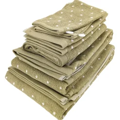 Parure de bain 7 pièces collection EFFICIENT DOTS vert olive
