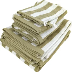 Parure de bain coton collection EFFICIENCE STRIPES 7 pièces vert olive