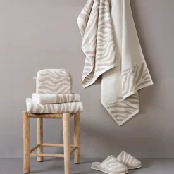 Parure de bain par 4 ZEBRA SOFT uni bord zèbre beige