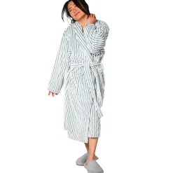Peignoir polaire homme femme côtelé extra doux Blanc/Lichen XL KASH