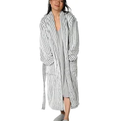 Peignoir polaire homme femme côtelé extra doux Blanc/Anthracite XL KASH