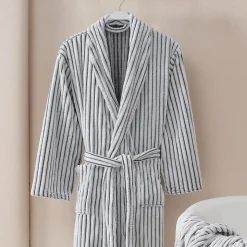 Peignoir polaire homme femme côtelé extra doux Blanc/Anthracite XL KASH