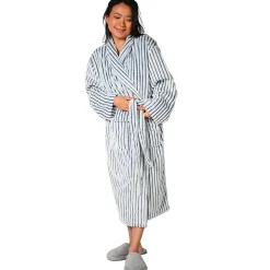 Peignoir polaire homme femme côtelé extra doux Blanc/Denim L KASH