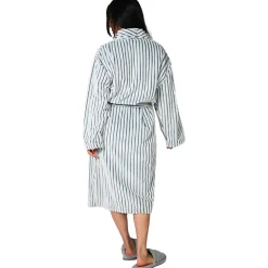 Peignoir polaire homme femme côtelé extra doux Blanc/Denim XXL KASH