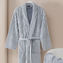 Peignoir polaire homme femme côtelé extra doux Blanc/Denim XXL KASH