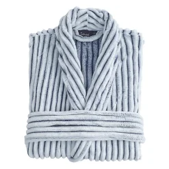 Peignoir polaire homme femme côtelé extra doux Blanc/Denim XL KASH