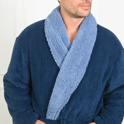 Peignoir polaire mixte côtelé ultra chaud Denim M NOTTING HILL