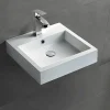 Petit Lavabo design mural 45x45x12,5cm, Vasque suspendue en marbre coulé avec bonde Pop-up - Blanc - BS6050