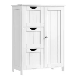 Petit meuble de rangement 1 porte et 3 tiroirs blanc - L60 cm