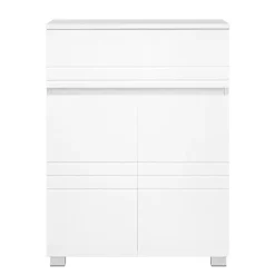 Petit meuble de rangement 1 tiroir et 2 portes blanc laqué - H80 cm