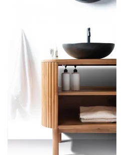 Petit meuble salle de bain en bois de teck 1 porte - Uniqka