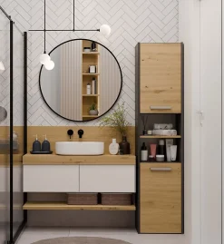 PISA - Armoire de salle de bains style moderne -170x40x30cm - Meuble colonne de rangement SDB