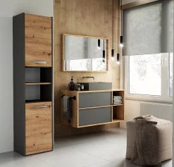 PISA - Armoire de salle de bains style moderne -170x40x30cm - Meuble colonne de rangement SDB
