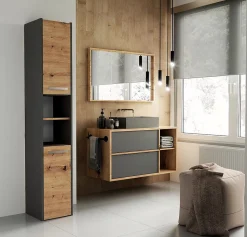 PISA - Armoire de salle de bains - 170x30x30 cm - Colonne de rangement SDB - Aspect bois