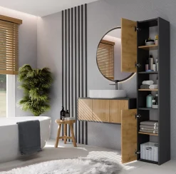 PISA - Armoire de salle de bains - 170x30x30 cm - Colonne de rangement SDB - Aspect bois