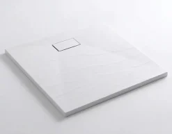 PixL 90x90 cm receveur de douche carré à poser BMC avec surface effet pierre, blanc (CERAPX9090W)