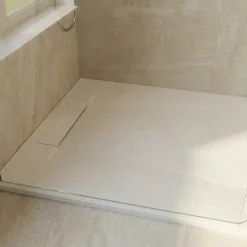 PixL 140x80 cm receveur de douche rectangulaire à poser en résine composite avec surface effet pierre, blanc (CERAPX14080W)