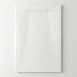 PixL 140x80 cm receveur de douche rectangulaire à poser en résine composite avec surface effet pierre, blanc (CERAPX14080W)