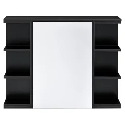 Placard Mural Harstad de Salle de Bain Porte avec Miroir 64 x 80 x 20 cm Noir en.casa