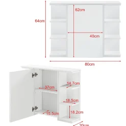 Placard Mural Harstad pour Salle de Bain Porte avec Miroir 64 x 80 x 20 cm Blanc en.casa