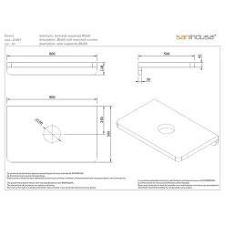 Plan de toilette blanc pour vasque ou lavabo à poser 80x50 trou central de bonde d'évacuation pré-percé SANINDUSA Emma 80 blanc