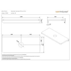 Plan de toilette blanc pour vasque ou lavabo à poser 120x50 trou central de bonde d'évacuation pré-percé SANINDUSA Emma 120 blanc
