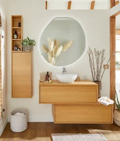 Plan de toilette GoodHome Avela placage chêne 100 cm