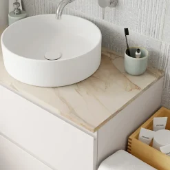 Plan de toilette L.80 x l.45 x ép.2 cm, effet marbre beige, Cadélia