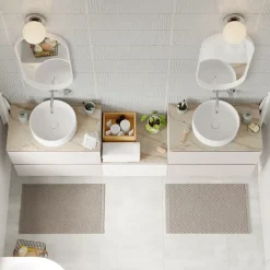 Plan de toilette L.80 x l.45 x ép.2 cm, effet marbre beige, Cadélia