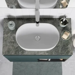 Plan de toilette L.80 x l.45 x ép.2 cm effet marbre vert Cadélia