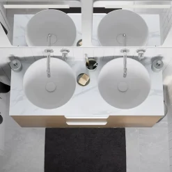 Plan de toilette L.80 x l.45 x ép.2 cm, effet marbre blanc, Cadélia