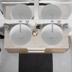 Plan de toilette L.60 x l.45 x ép.2 cm, effet travertin, Cadélia