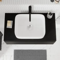Plan de toilette L.80 x l.45 x ép.2 cm, effet pierre noire, Cadélia