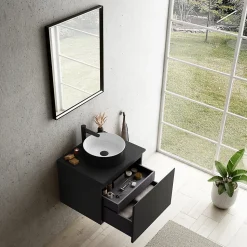 Plan de toilette noir mat L.60 x l.51,5 x ép.2 cm, Pura+