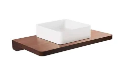 Plan de toilette noyer pour vasque ou lavabo à poser 80x50 trou central de bonde d'évacuation pré-percé SANINDUSA Emma 80 noyer