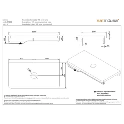 Plan de toilette noyer pour vasque ou lavabo à poser 100x50 trou central de bonde d'évacuation pré-percé SANINDUSA Emma 100 noyer