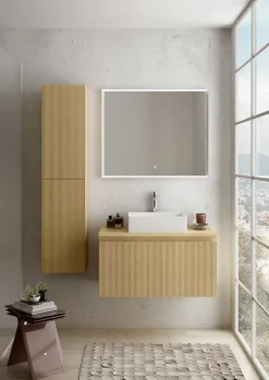 Plan de toilette plaqué chêne miel L.90 x l.51,5 x ép.2 cm, Pura+