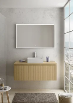 Plan de toilette plaqué chêne miel L.120 x l.51,5 x ép.2 cm, Pura+