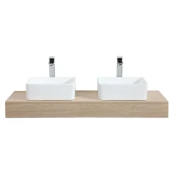 Plan de toilette suspendu pour vasque WILL - 120 cm - Ep. 12 cm + Equerres invisibles - Décor Chêne
