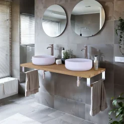 Plan de toilette 121x49x3 cm T-BATH hydrofuge placage chêne naturel avec supports chromés